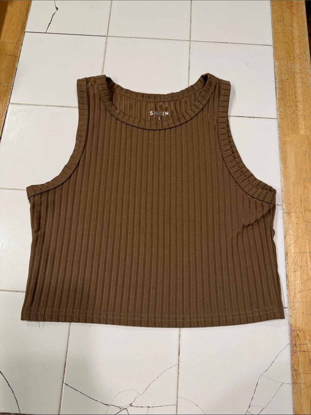 SHEIN Brown Ribbed Cropped Tank Top